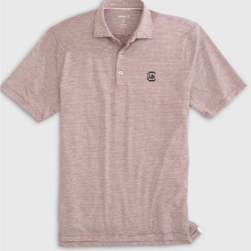 South Carolina Johnnie O Lyndonn Striped Jersey Performance Polo Maroon, NWOT